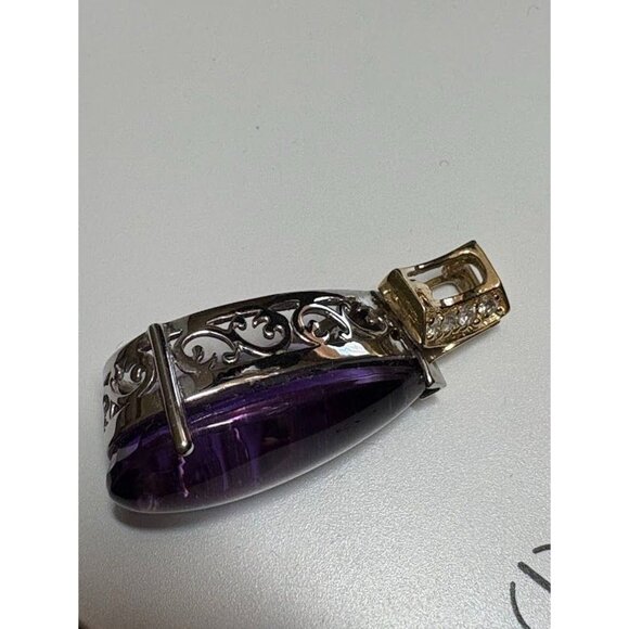 Vintage 14K Diamond and Teardrop Amethyst Pendant in Filigree Setting - Picture 4 of 8